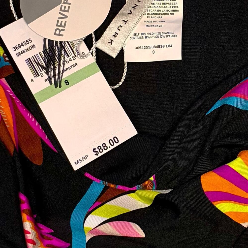Trina Turk Black and Multicolor Floral Swim Bottom reversible size 8 - Picture 4 of 5